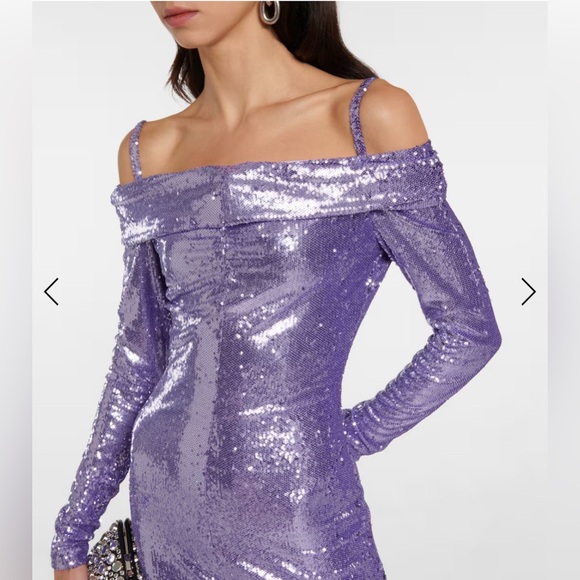 The Attico Fanny Off-Shoulder Sequin Dress Gown Long Sleeve Purple - Picture 4 of 12
